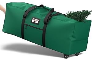 Kesfitt Christmas Tree Storage Bag 9Ft, Rolling Christmas Tree Bag with Wheels, Christmas Tree Storage Box with Adjustable Straps Fits Artificial Tree, 600D Oxford Extra Large Heavy Duty, Dual Zippers