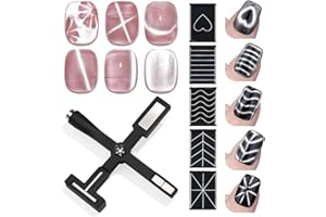 HOSAILY 5in1 Cat Eye Magnet for Nails, 6Pcs Multi-Function Magnet Stick Set with Silicone Protective Case for 9D Strip Galaxy French Cat Eye Nail Art Design Accessories Tools Salon DIY Home Manicure