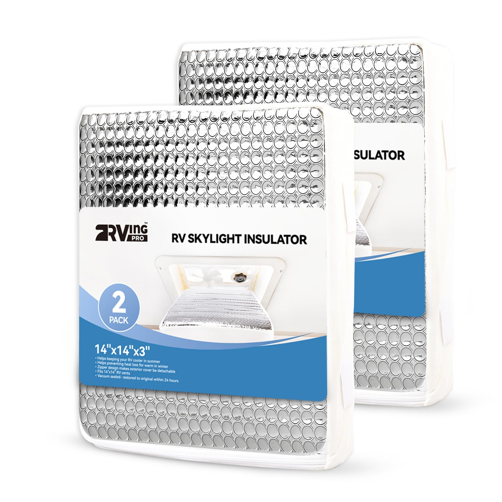 Photo 1 of 2 Pack RVINGPRO 14’’x14’’ RV Vent Insulator with Reflective Surface & No-Slip Design, RV Skylight Cover Fits for Standard RV Shower Skylight, with Storage Bag | 3 Layers to Reduce Heat Transfer