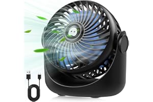 TDONE USB Desk Fan, 3 Speeds Strong Wind Small Cooling Fan, 360° Rotatable 5 inch Personal Mini Fan, 1500mAh Battery Operated Quiet Desktop Fan for Home Office Bedroom Dorm Indoor Outdoor(Black)