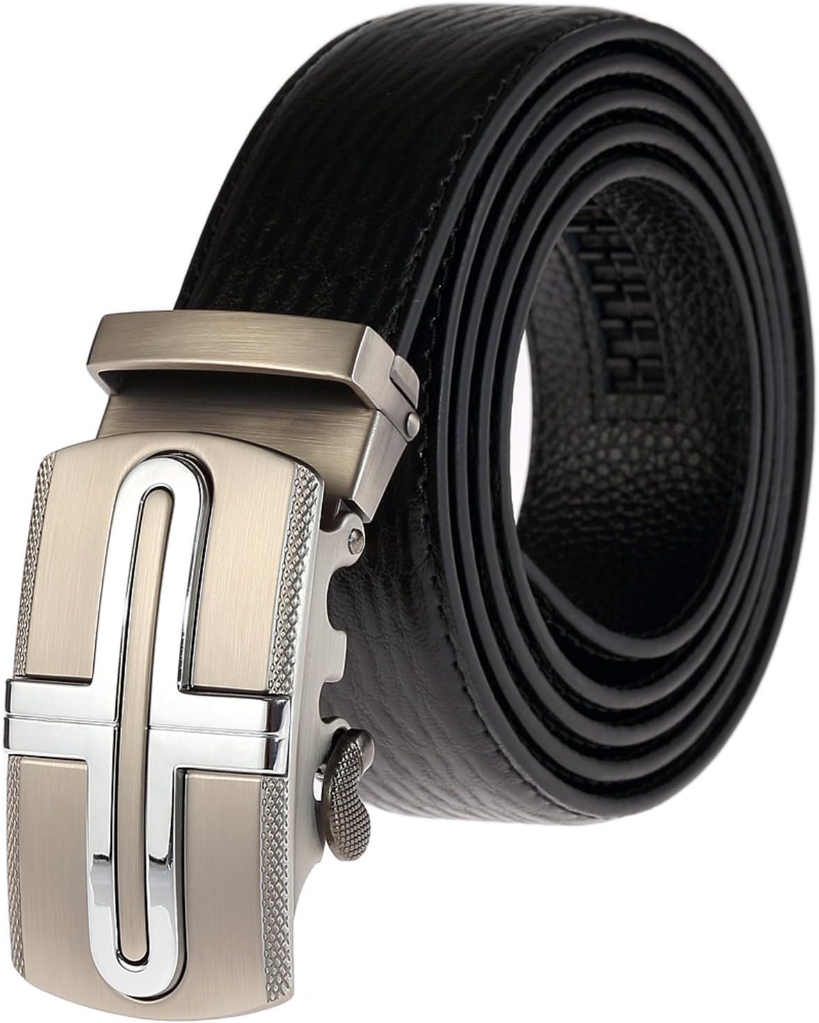 Men's Leather Ratchet Belt with Automatic Buckle 1 3/8" Wide 130cm Length, Gifts for Men