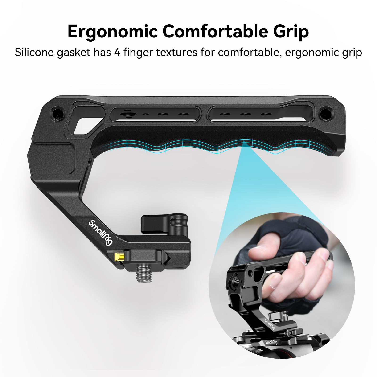 SMALLRIG Lightweight NATO Top Handle, Quick Release NATO Grip w/NATO Rail for DSLR Camera Cage, Universal Top Handle with 5 Cold Shoe Adapters - 4345 Black