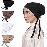 OPUHOHR 4 PCS Women's Hijab Undercaps, Turban Beanie Caps with Tie Back Closure