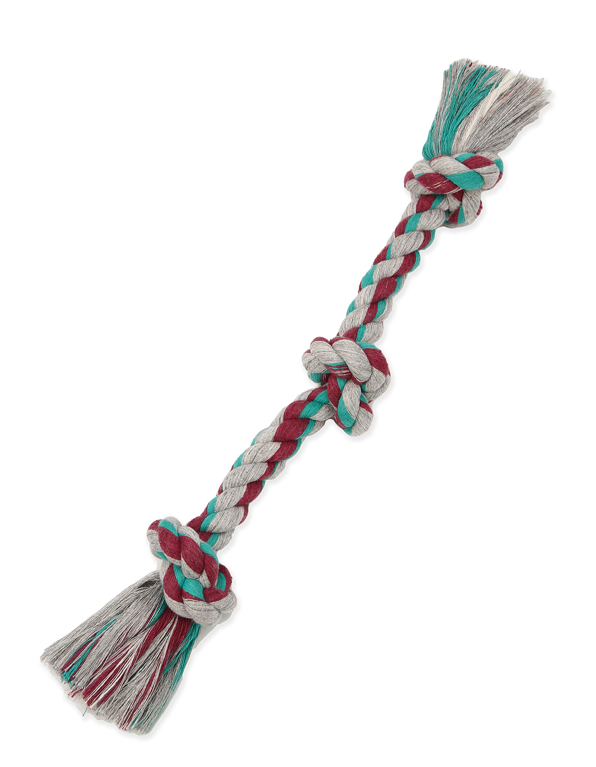 Mammoth Flossy Chews Color 3 Knot Rope Tug – Premium Cotton-Poly Tug Toy for Dogs – Interactive Dog Rope Toy – Tug Dog Chew Toy for Small Dogs - Mini 10”