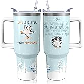 40oz Cute Penguin Tumbler with Handle and Straw, Animal Lovers Gifts for Women Men, Stainless Steel Travel Mug Water Bottle, Vacuum Insulated Cup with Lid