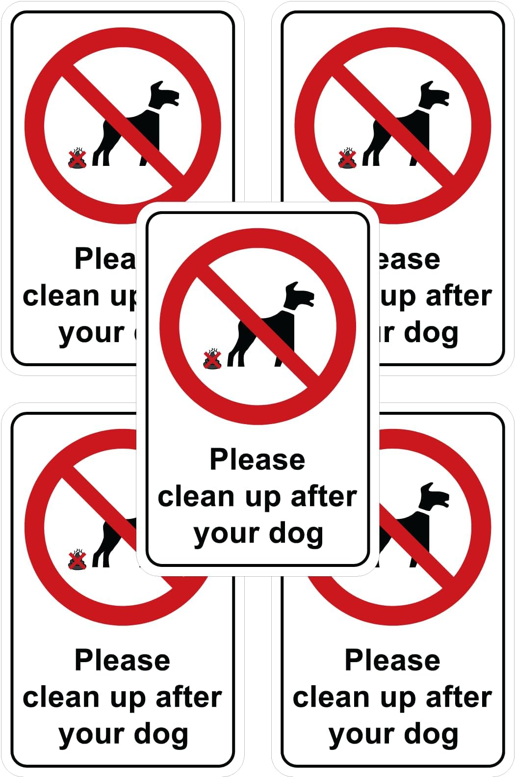 3mm thick solid outdoor plastic signs (5 Pack) Please Clean Up After Your Dog 130mm x 200mm