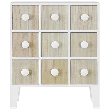 Bwr Slim Mini Wooden Free Standing Cabinet 9 Drawers In White