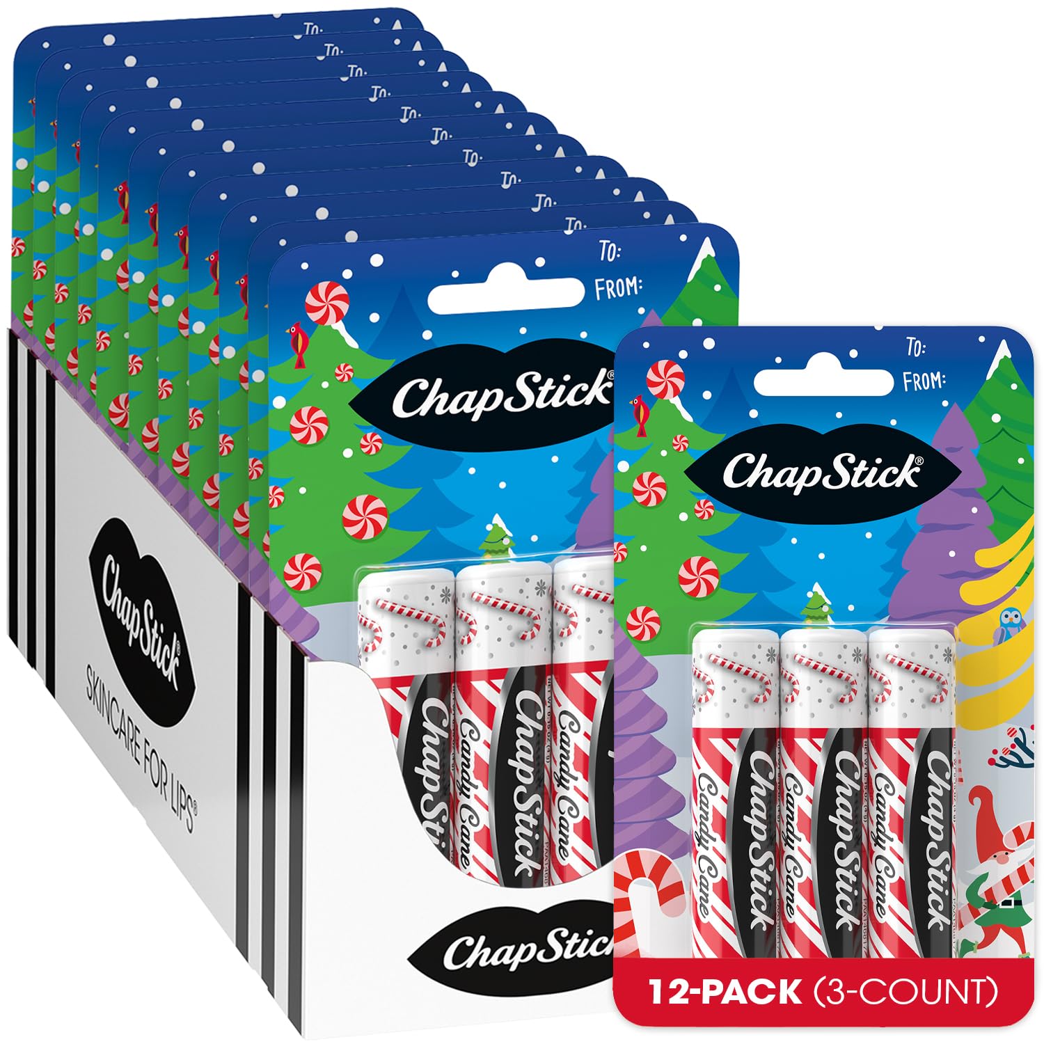 ChapStick Bulk Lip Balm, Candy Cane, 36-Count (12 Packs of 3) – Fresh & Minty Lip Moisturizer, Stocking Stuffer, 0.15 Oz Ea Image