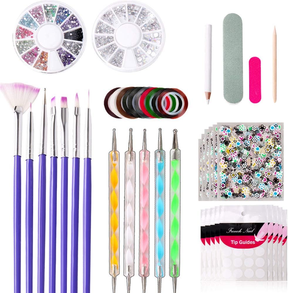 Nail Art Kits, 44 Pcs Nail Decoration Tools With Nail Art Brushes 2 Nail Art Decoration Box Color Rhinestones Dotting Pen Set Nail Foils, Full Nail Art Set Supplies For Nail Art Work