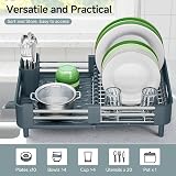 KINGRACK Dish Drainer Rack Extendable Stainless Steel Matte Green view 4