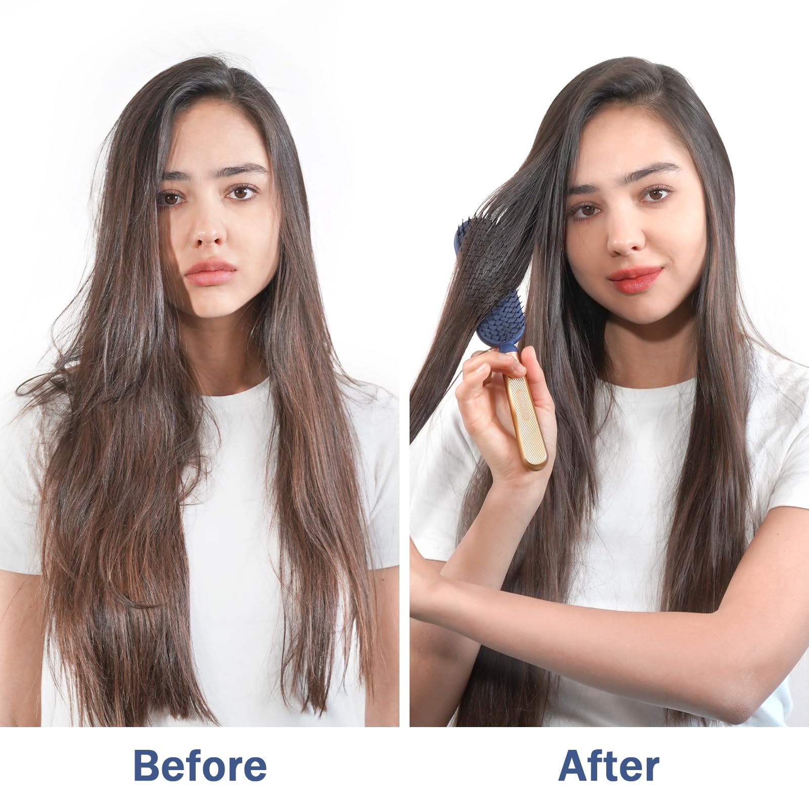 Slim Hair Brush for Fine Thin Thick Hair, Soft Double Nylon Bristles for Deep Detangling & Massage, Metal-Infused Luxury Gold Handle, Gift for Women Men Kids