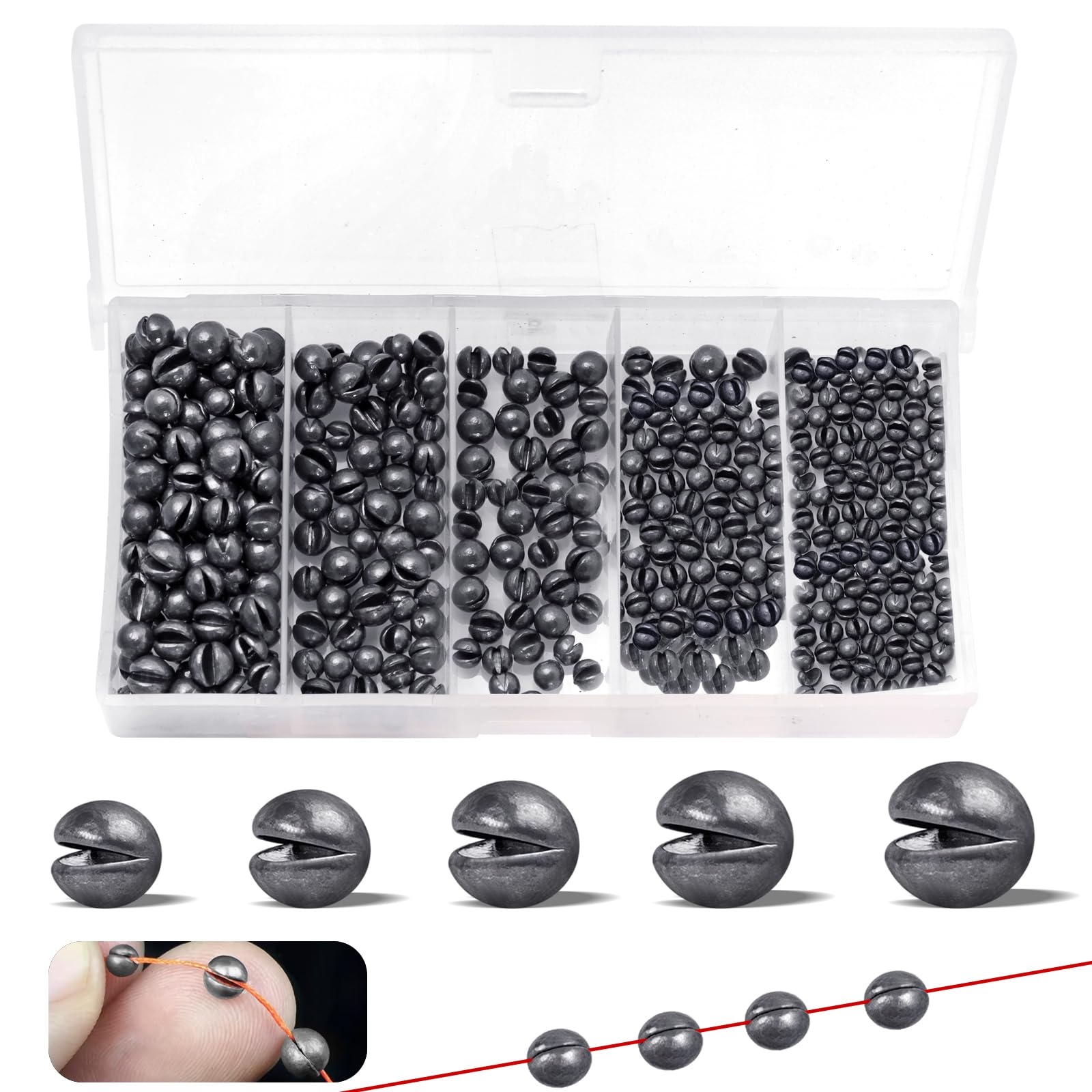 Realure 220 Pcs/5 Sizes Fishing Split Shot 0.6g 0.5g 0.4g 0.3g 0.2g Fish Dispenser Sinkers Weights Shot for Stabilizing the Fishing Line & Bait