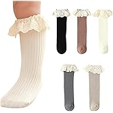 HOUSEYUAN Infant Frilly Baby Girls Knee High Socks Newborn Thigh Lace Ruffle Long Socks Toddler Tights Stockings 6-12 Months