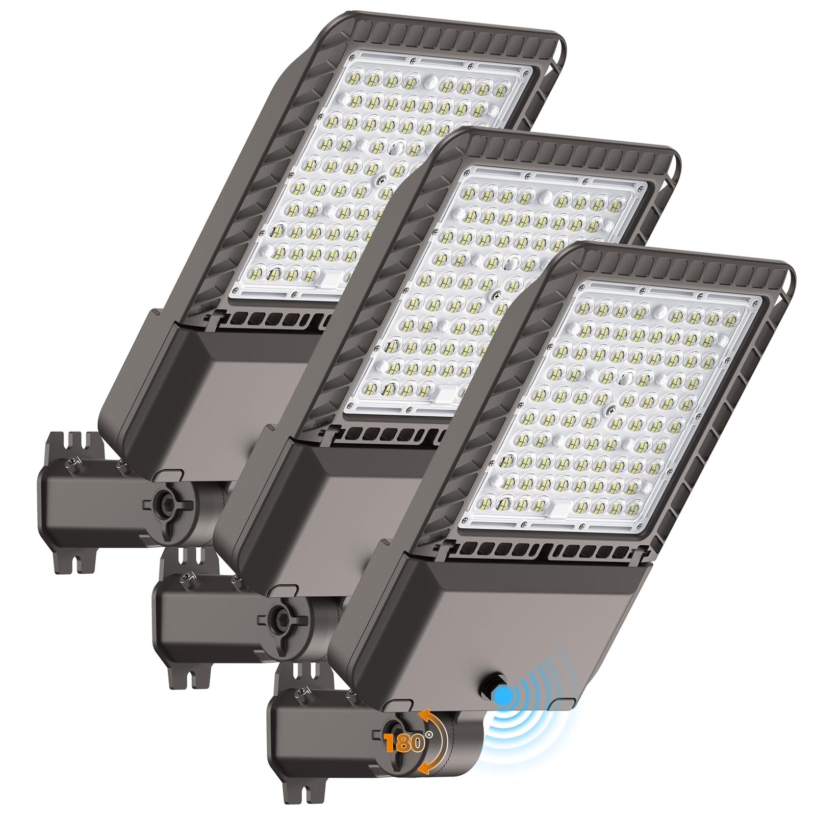 View 1 of 240W LED Parking Lot Light 60000Lm 6000K Street Light Dusk to Dawn Photocell IP65 Waterproof Commercial Outdoor Lighting 11 Years Lifespan for Parking Street Roadway Yard Warehouse Garage 3 Pack