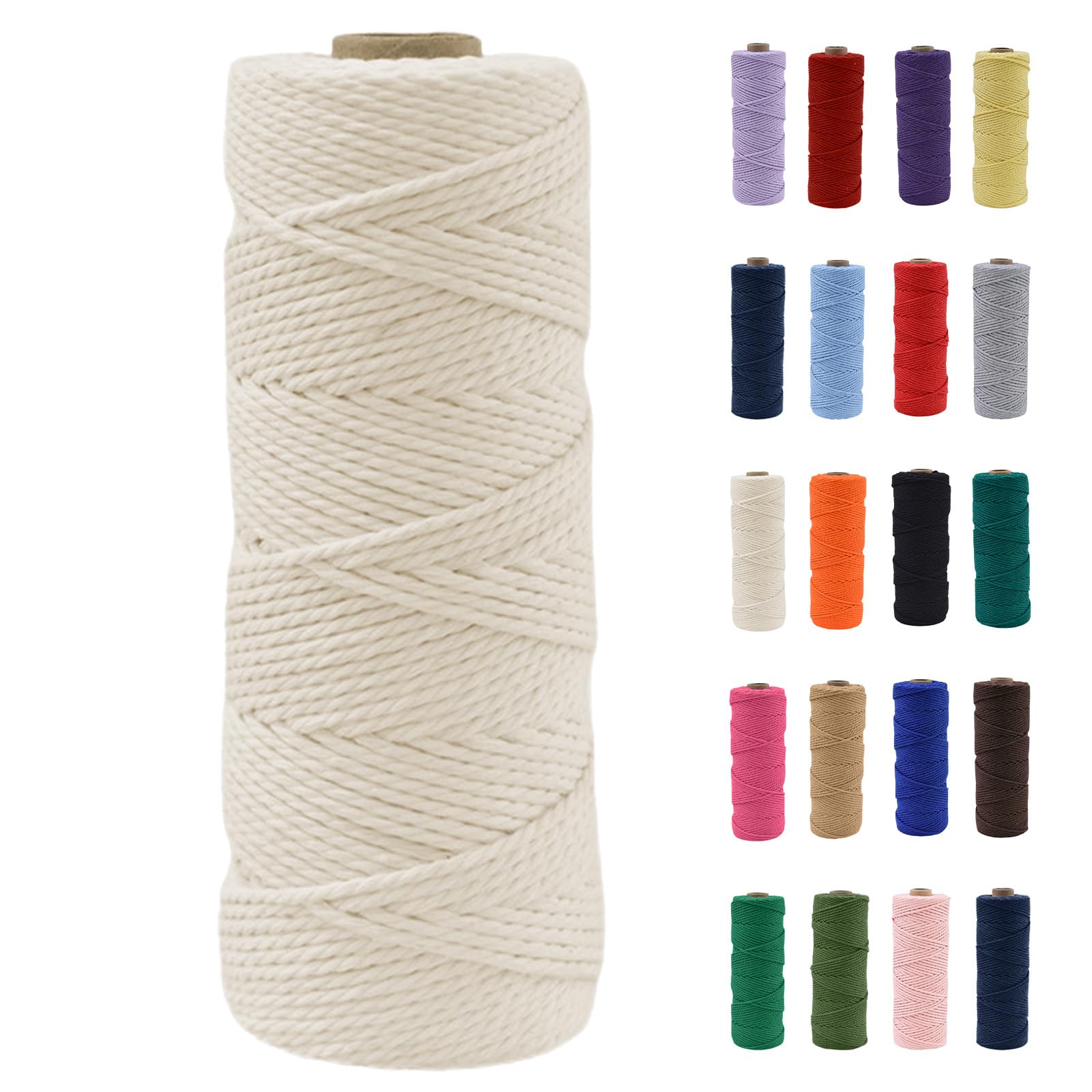 POPOYU 2mm Macrame Cord,100m Natural Cotton Macrame Rope,Off White Macrame Cotton Cord Twine Rope Craft String Without Chemicals for DIY Crafts,Macrame Art,Gift Wrapping,Christmas Wedding Decor