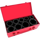 TONYNOL 1 Inch Drive Deep Impact Socket Set,9 Pieces,6-Point,SAE Sizes (1",1-1/8",1-1/14",1-3/8",1-1/2",1-5/8",1-3/4",1-7/8",2"),Cr-Mo Steel