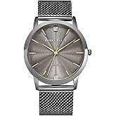 Perry Ellis Slim Diamond Men’s Watch – Round Blue Dial, Silver Alloy Mesh Band, Water-Resistant Analog