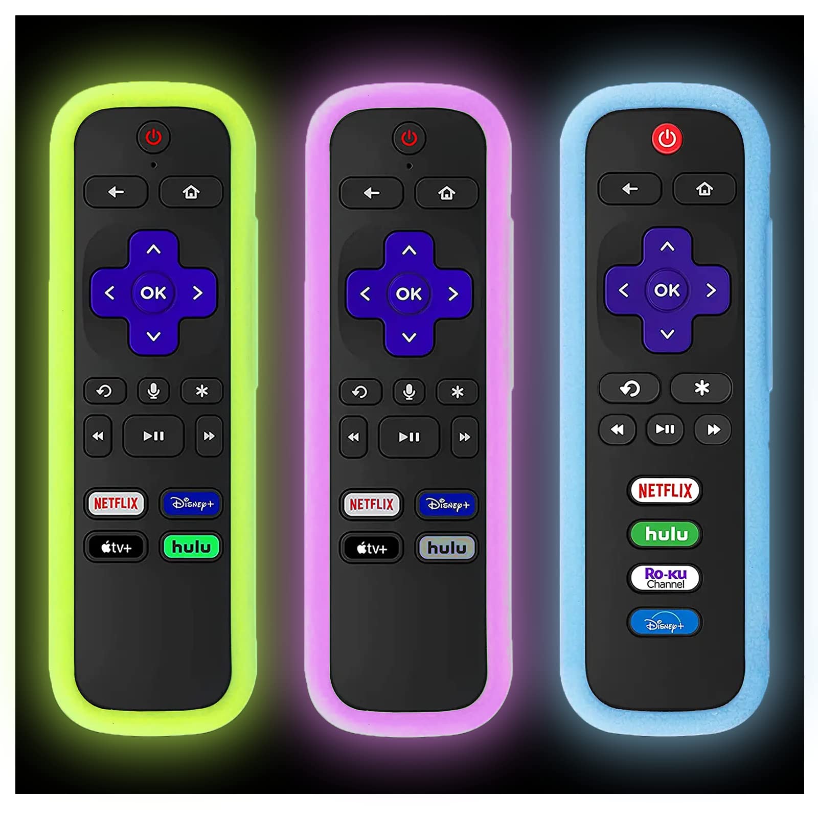 Photo 1 of Gavyqier 3Pack Remote Case for Roku | TCL | Hisense Roku Remote | Silicone Universal Protective Controller Sleeve for Roku Express 4K+ 2021 | Roku Streaming Stick 4K 2021 Cover Glow in The Dark