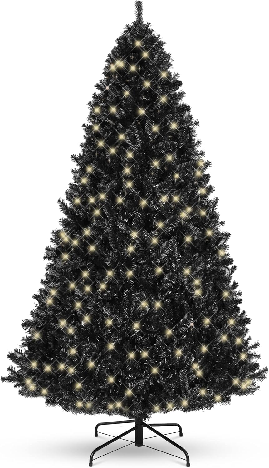 Trees - Best Choice Products 6ft Pre-Lit Black Christmas Tree, Full Artificial Holiday Decoration for Home, Office, Party Decoration w/ 947 Branch Tips, 250 Lights, Metal Hinges, Foldable Base - Black