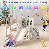 Krovtoy 6-in-1 Toddler Playground Elk Slide Swing Set Baby 1-3 Years Beige Grey view 2