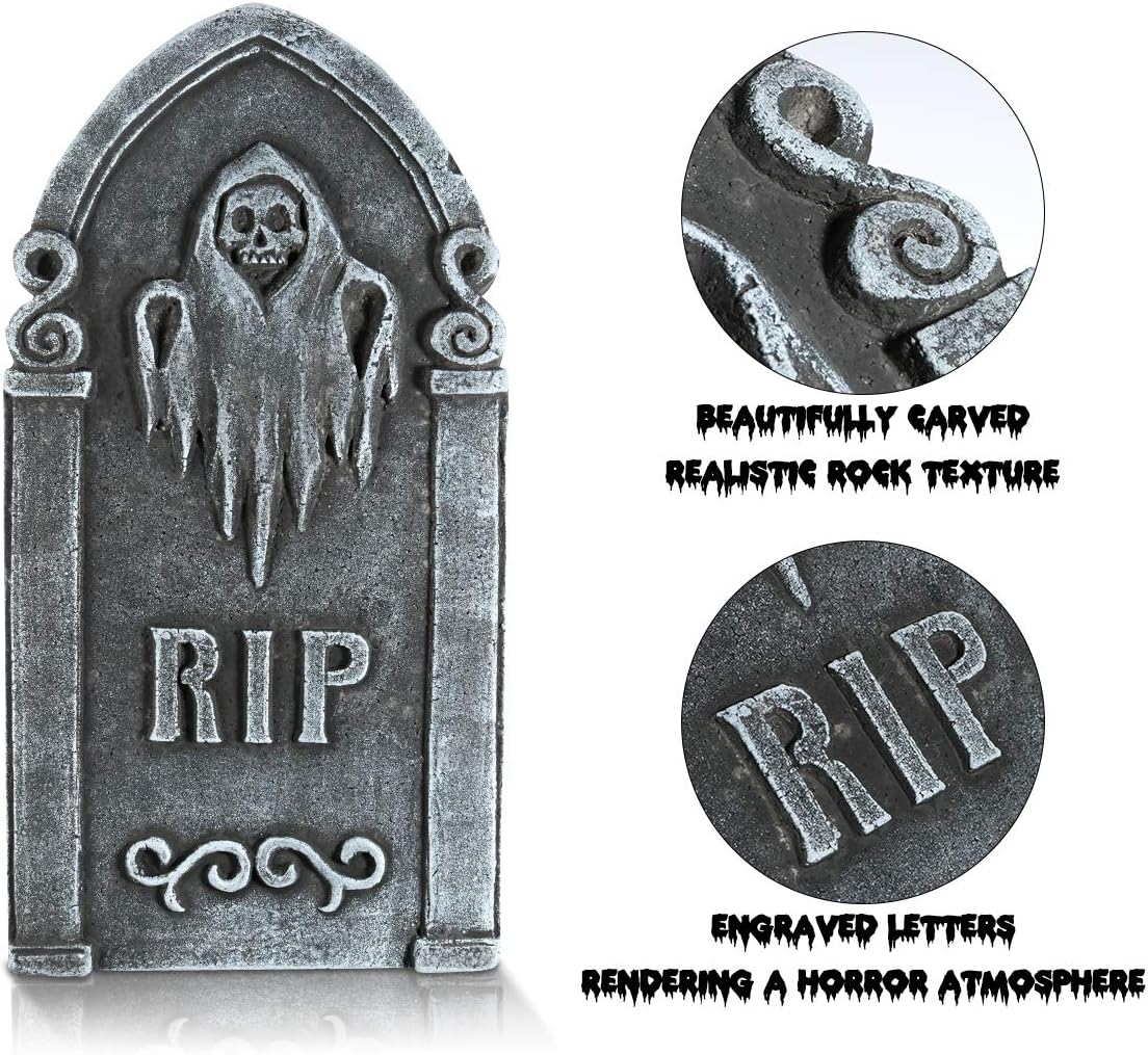 Toyvian Halloween Foam Graveyard Tombstones (4 Pack), RIP Gravestone Graveyard Haunted House Decorations for Halloween Yard Decorations - Image 5