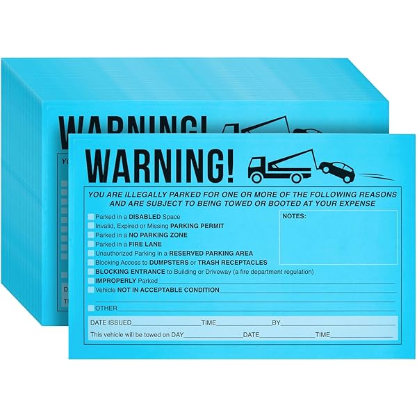 Amazon.com : Parking Violation Stickers Notice (Pack of 50) Tow Warning You  are Illegally Parked Multi Reasons - Large Size 6" X 9" – Green : Office  Products