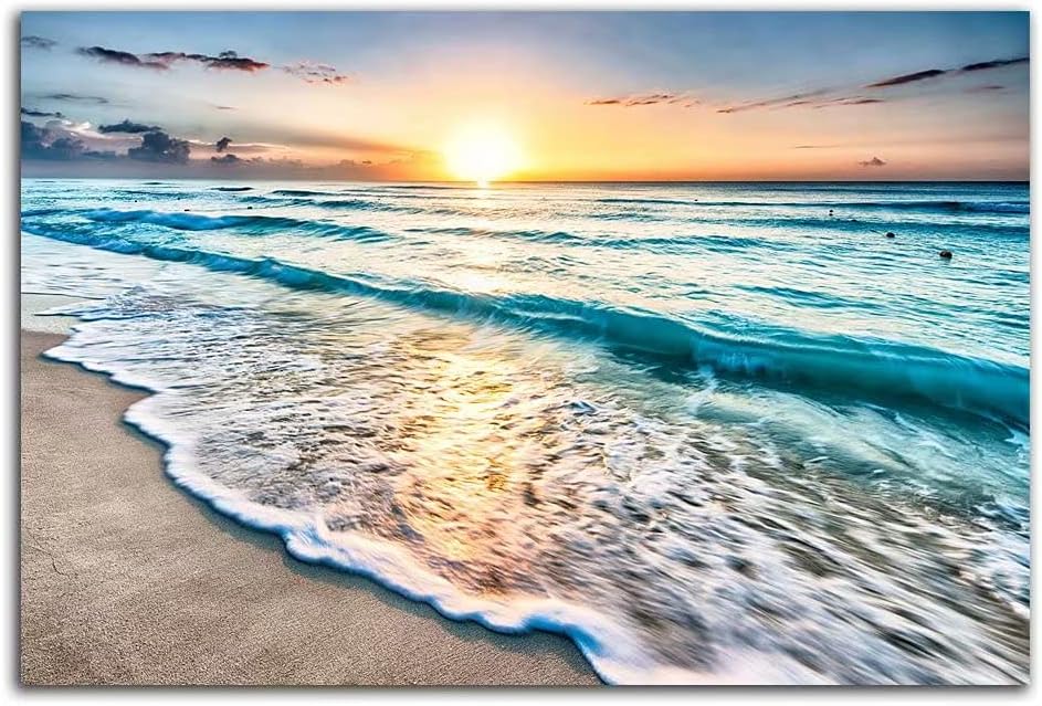 Beach Canvas Wall Art Blue Ocean Starfish Nature Picture Beach Prints Wall Art Frameless Beach Wall Decor For Bathroom Living Room-16x24 inches