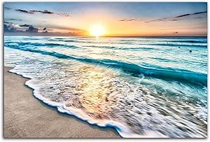 Beach Canvas Wall Art Blue Ocean Starfish Nature Picture Beach Prints Wall Art Frameless Beach Wall Decor For Bathroom Living Room-16x24 inches