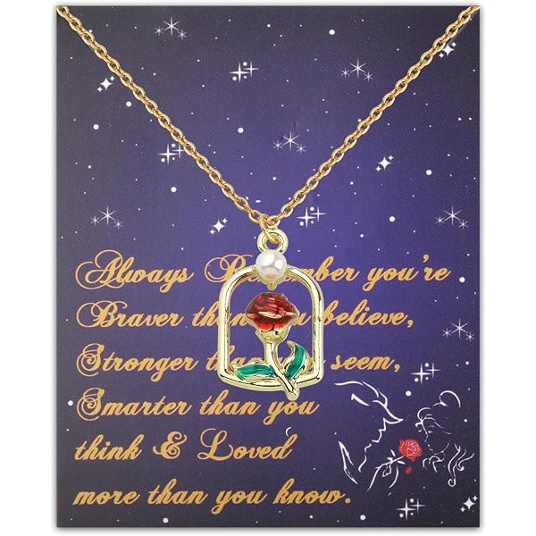 Beauty And The Beast Rose Necklace - Stainless Steel Rose Charm Pendant, Movie Fan Gift With Card - View #9