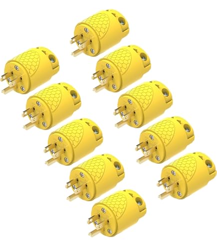 Industrial Grade Extension Cord Ends – CUL Approved 15A 125V Plug & Connector Set, NEMA 5-15P & 5-15R, Yellow, 5 Sets (10 Pieces)