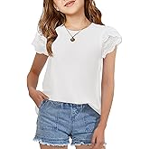 Arshiner Girls T Shirts Lace Petal Short Sleeves Kids Crewneck Casual Blouse Summer Tops Tees