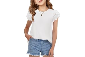 Arshiner Girls T Shirts Lace Petal Short Sleeves Kids Crewneck Casual Blouse Summer Tops Tees