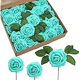 JOYLEX Artificial Flowers Realistic Roses, 50pcs Real Looking Fake Roses with Stem for DIY Wedding Bouquets Centerpieces Bridal Shower Party Home Romantic Decorations (Turquoise)