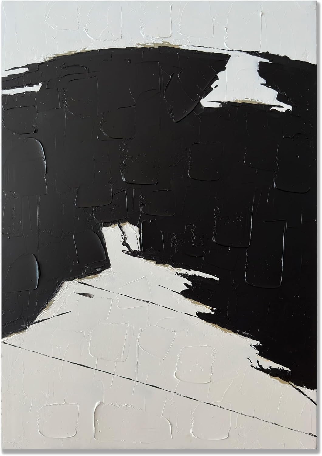 Paintings - zoinart Black and White Canvas Wall Art 28x40 Inches Hand Painted Vertical Abstract Paintings Large Textured Wall Art Minimalism Wall Decor Modern Home Decoration