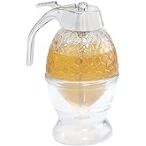 Fox Run Glass Honey and Syrup Dispenser With Warming Base, Clear, 3.25 x 4 x 6 inches