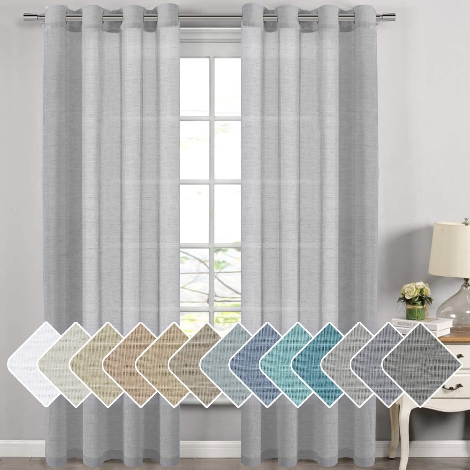 Photo 1 of H.VERSAILTEX Linen Curtains Natural Linen Semi-Sheer Curtains 2 Panels Nickel Grommet Privacy Added Premium Soft Rich Material Drapes for Bedroom/Livingroom - 52x108 - Inch - Dove