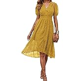 PRETTYGARDEN Women's Floral Wrap V-Neck Midi Dress Short Sleeve Boho Summer Beach Long Dress High Low Hem Smocked Dress Women