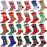 Handepo 24 Pairs Christmas Socks Bulk Christmas Crew Warm Winter Holiday Socks Xmas Soft for Women Novelty Holiday Gift