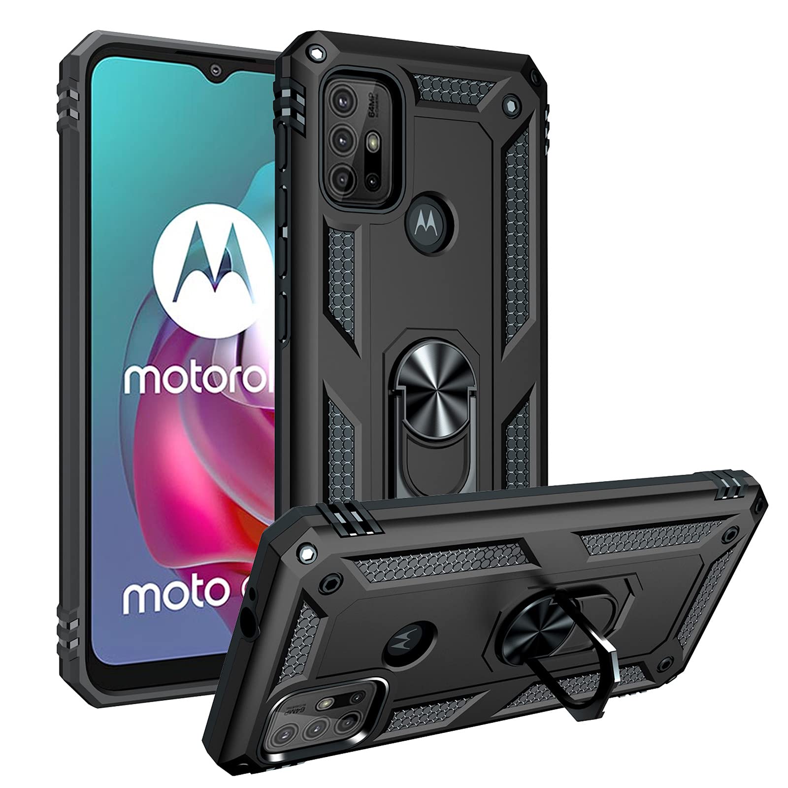 SHIEID Rugged Armor Case for Motorola Moto G30/G10 Shockproof and Bumper Back Cases with Kickstand Function Protective Phone Cover for Motorola Moto G30/G10-Black