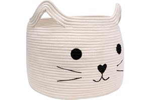 HiChen Large Woven Cotton Rope Storage Basket, Baby Laundry Basket Organizer for Towels, Blanket, Toys, Clothes, Gifts | Pet Gift Baskets for Cat, Dog - 15.7" L×11.8" H