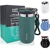 Disoza 11 Oz Insulated Travel Coffee Mug - Green Reusable Cup With Lid, Spill Proof, Stainless Steel for Hot and Iced Cold Drinks