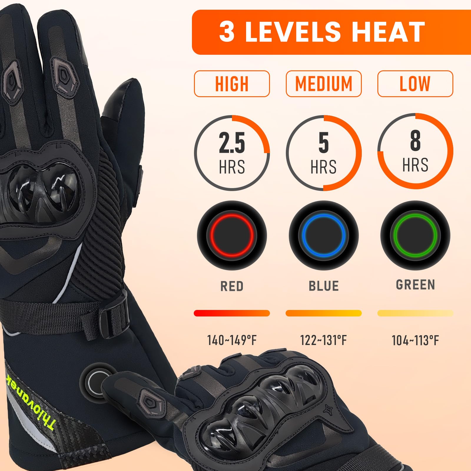 Heated Motorcycle Gloves for Men Women Waterproof Winter Rechargeable Gloves Windproof Motorcycle Riding Winter Thermal Glove Electric Heating Glove for Cycling Skiing Snowboarding Motorcycle Racing
