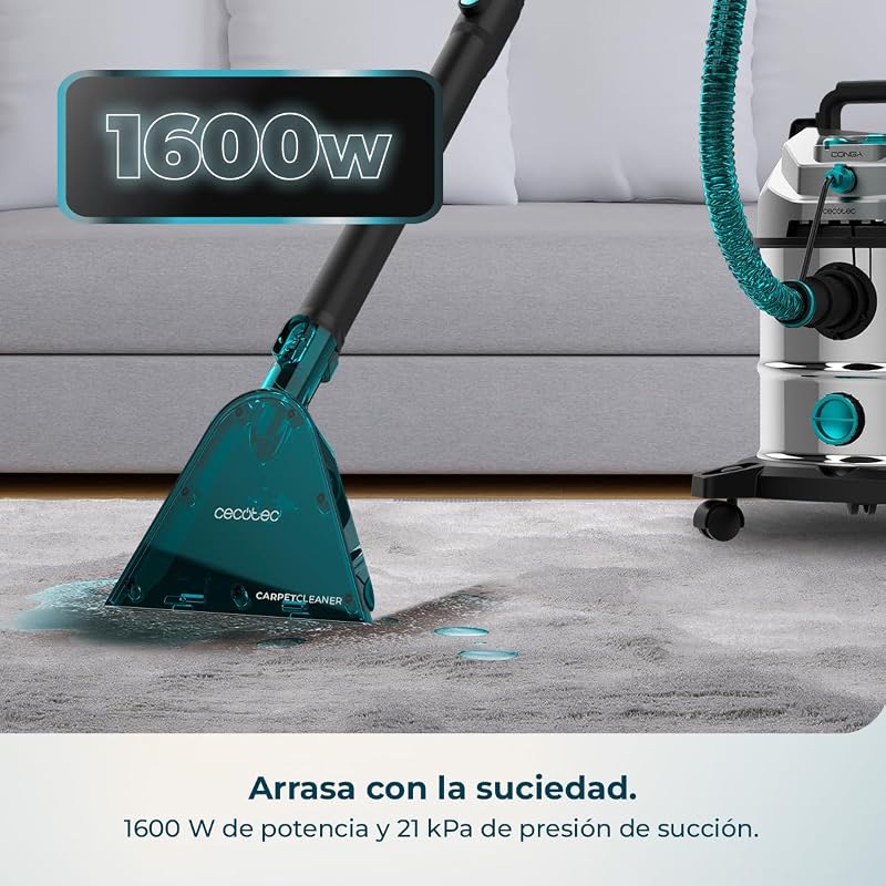 Aspirador sólido, líquido, para estofos e carpetes com cabo Conga CarpetClean 20000 Pro Ultra. 1600W, 21kPa de potência, 2 em 1 função, capacidade de 20L, kit de acessórios, raio de ação 7m