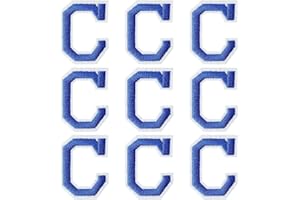 GUYI GYGYL Iron on Letters Patches, 9Pcs of 2 Inch Blue Letter "C" Patches, Alphabet Embroidered Patch for Clothes, Dress, Hat, Socks, Jeans, DIY Accessories