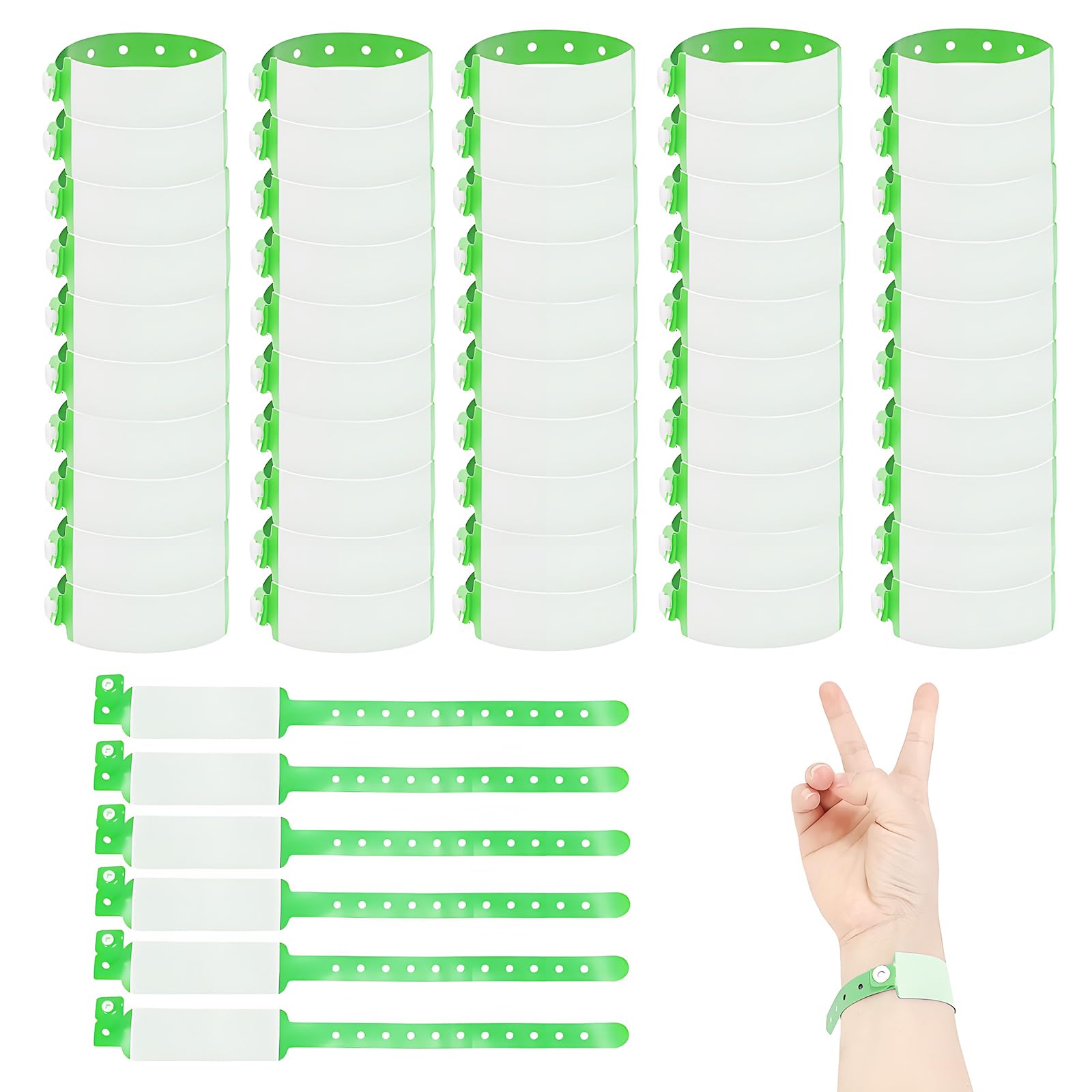 Wristbands for Events, 50Pcs Disposable Id Wrist Band Adults Waterproof PVC Teens Safety ID Bracelet for Festival Party Hospital Concert (Green)