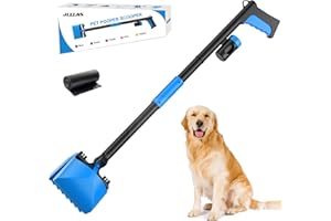 JELLAS 32" Pooper Scooper for Dogs and Cats - Portable Dog Poop Scooper with Foldable Long Handle, Includes Bag and Attachment - Ideal for Large & Small Dogs (Blue)
