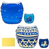 EZ Moms Baby Swim Diapers Reusable 2Pcs Snap One Size Adjustable Washable Newborn Infant Swim Diaper with a Shammy Towel for Baby Boy Water Diaper Waterproof Swimming Diapers for Swimming Lessons