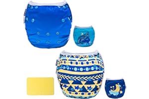 EZ Moms Baby Swim Diapers Reusable 2Pcs Snap One Size Adjustable Washable Newborn Infant Swim Diaper with a Shammy Towel for Baby Boy Water Diaper Waterproof Swimming Diapers for Swimming Lessons