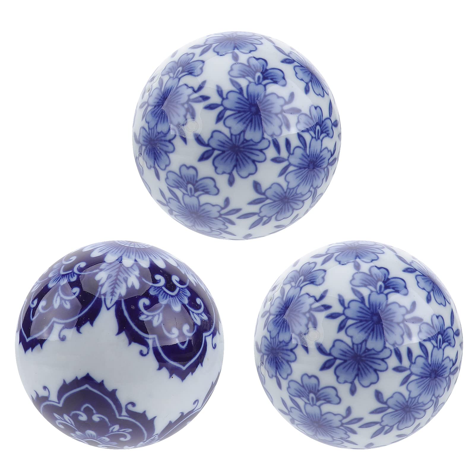 VOSAREA 3pcs Ceramic Ball Outdoor Ornaments Blue And White Ceramic Balls Decorative