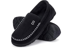Zizor Men's Moccasin Slippers With Memory Foam, House Shoes for Indoor Outdoor